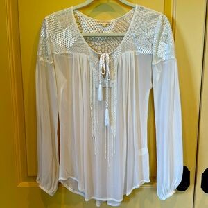 Bead Embellished White XS Peasant Style Blouse.